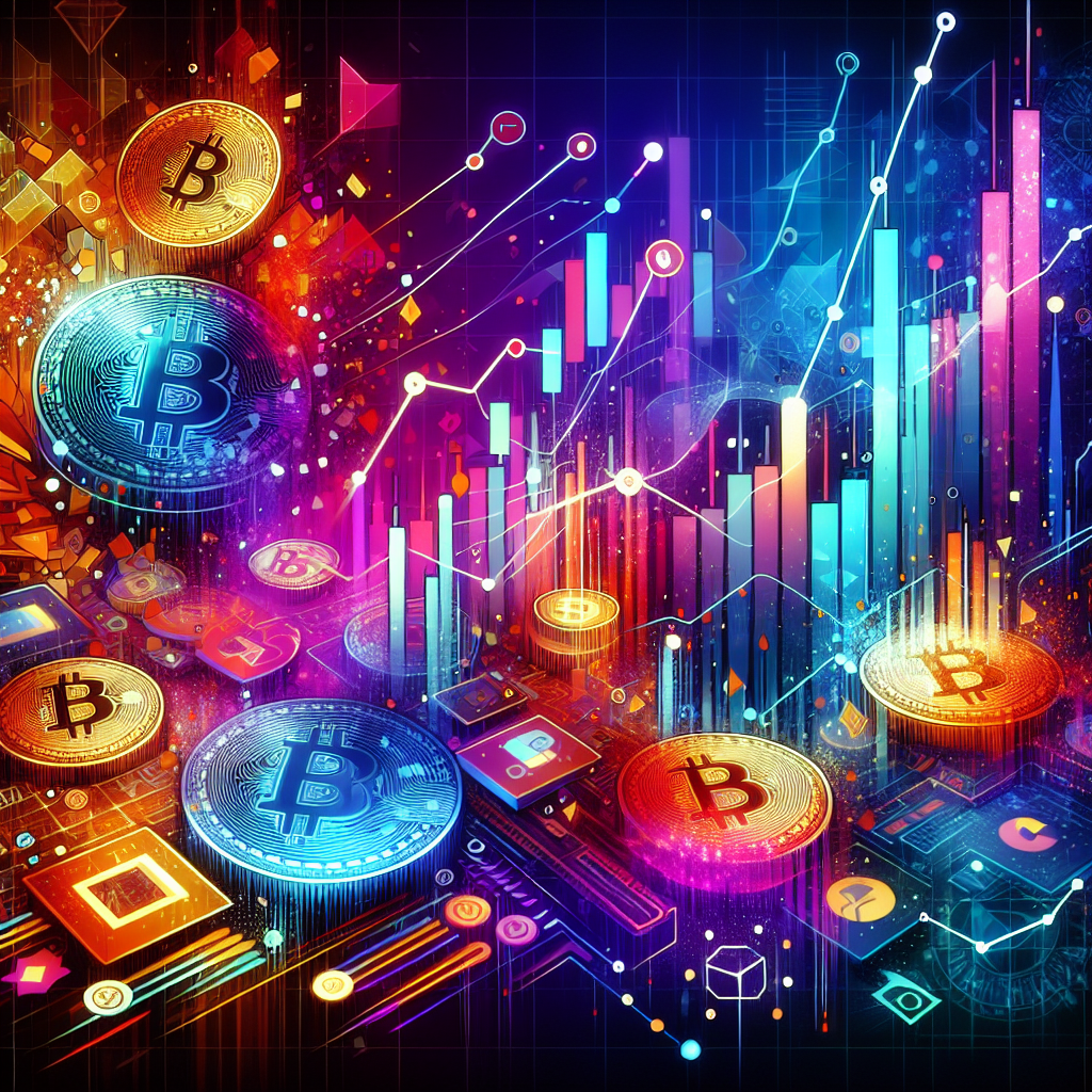 A vibrant illustration depicting the dynamic world of cryptocurrency trading with visual elements representing both small and large crypto accounts, such as digital coins, charts, and tactical strategies, all infused with energetic colors and sharp lines.