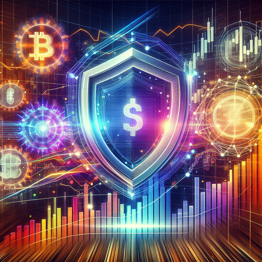 A vibrant and energetic illustration depicting advanced risk management techniques in cryptocurrency scalping, featuring a dynamic trading interface with fluctuating charts, protective shields around capital, and symbolic representations of strategy and analytics.