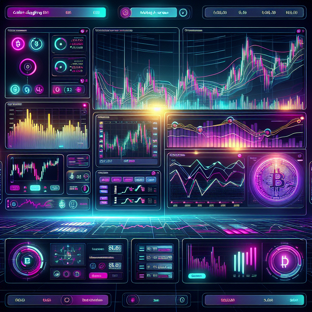 A vibrant illustration of a custom scalping dashboard showcasing advanced tools and indicators, with a futuristic crypto theme.