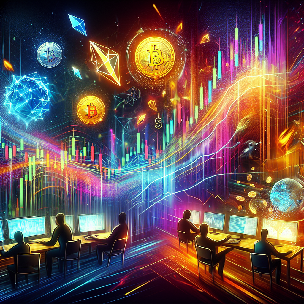 A dynamic illustration showcasing a robust risk management framework for crypto scalping, featuring sharp visuals of cryptocurrency symbols, charts, and an energetic trading environment.