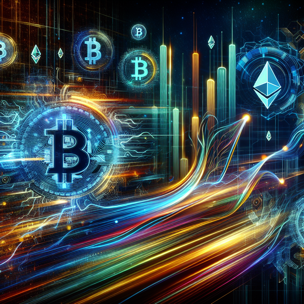 An abstract illustration depicting a high-energy crypto trading environment, featuring digital graphs, currency symbols, and dynamic elements that represent advanced risk management techniques in a vibrant color scheme.