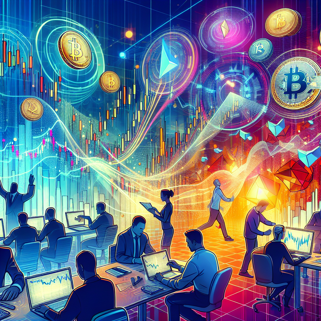 A vibrant and energetic illustration depicting advanced crypto trading concepts, highlighting liquidity and slippage with dynamic charts, digital coins, and scalping techniques in a futuristic setting.
