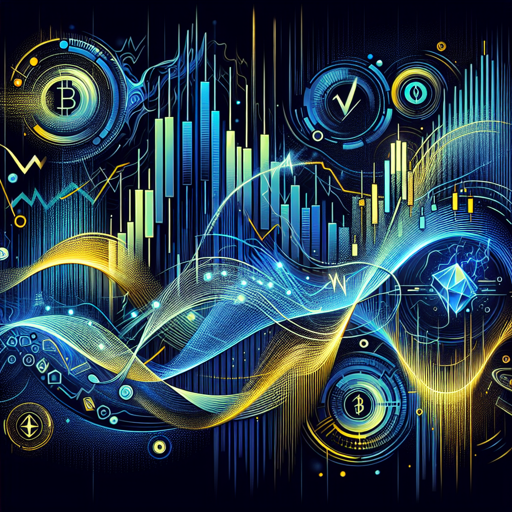 A vibrant and dynamic illustration depicting the concept of crypto scalping with advanced technical indicators, featuring sharp lines, energetic colors, and abstract representations of cryptocurrency symbols and charts.