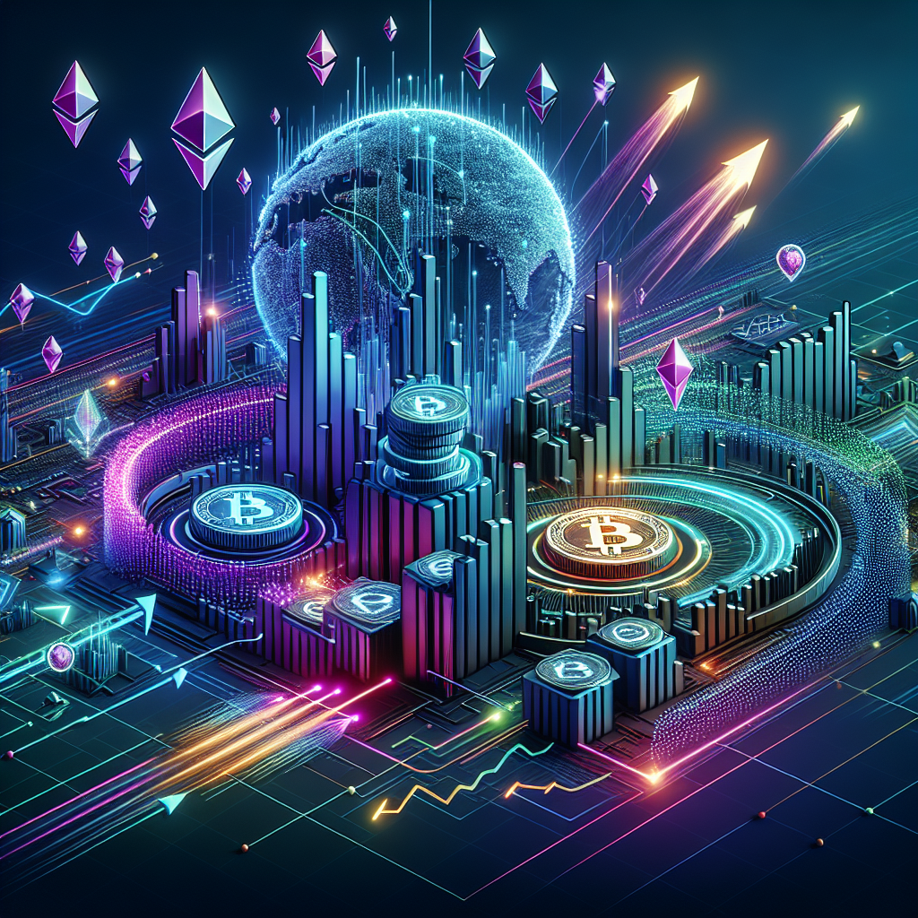 A futuristic digital landscape showcasing a vibrant and energetic trading environment, with abstract graphs, cryptocurrency symbols, and dynamic elements illustrating the concept of scalability in a trading framework.