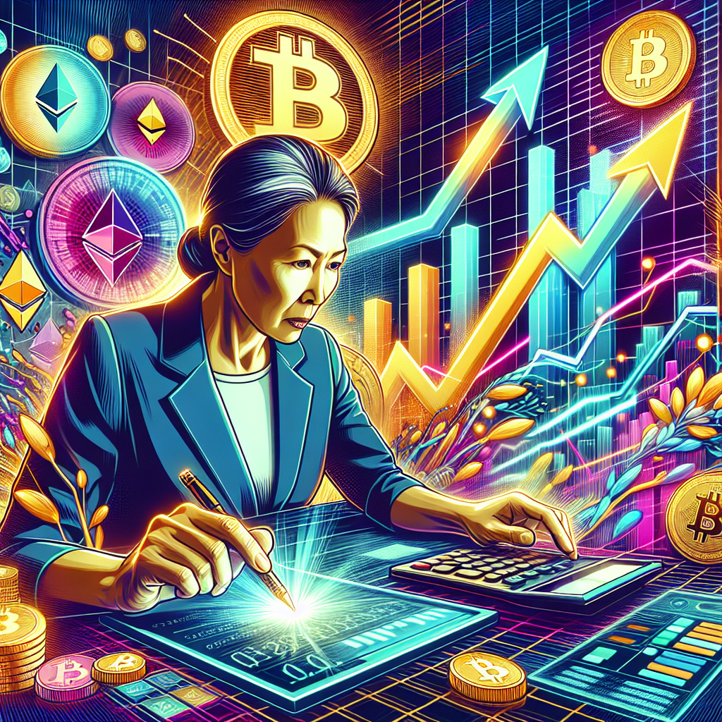 A vibrant and energetic depiction of high-volume trading strategies, featuring dynamic graphs, cryptocurrency symbols, and a trader navigating a digital landscape with tactical tools at hand.